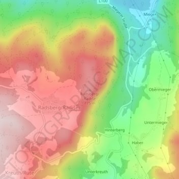 Topografisk kort Radsberg, højde, terræn