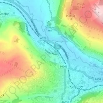 Topografisk kort Low Utley, højde, terræn