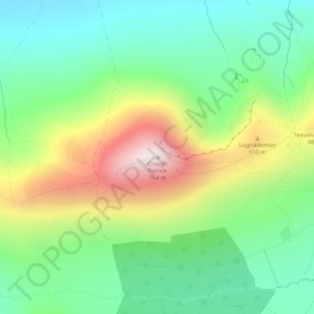 Topografisk kort Croagh Patrick, højde, terræn