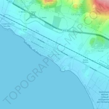 Topografisk kort Santa Severa, højde, terræn