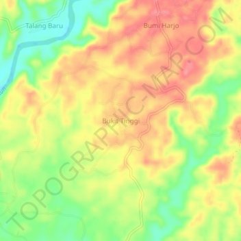 Topografisk kort Bukit Tinggi, højde, terræn