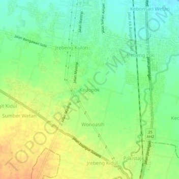 Topografisk kort Kedopok, højde, terræn