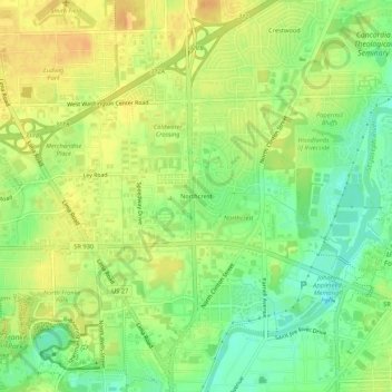 Topografisk kort Northcrest, højde, terræn