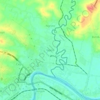 Topografisk kort Ngelo, højde, terræn