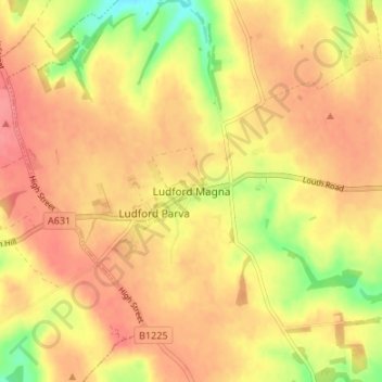 Topografisk kort Ludford Magna, højde, terræn