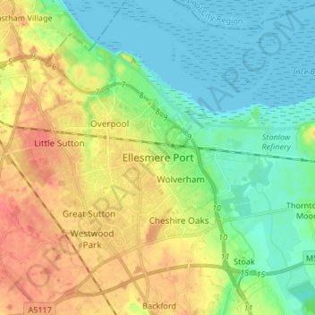 Topografisk kort Ellesmere Port, højde, terræn