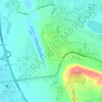 Topografisk kort Gunung Malang, højde, terræn
