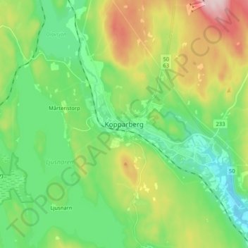 Topografisk kort Kopparberg, højde, terræn
