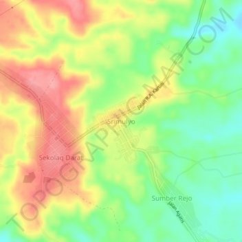 Topografisk kort Srimulyo, højde, terræn