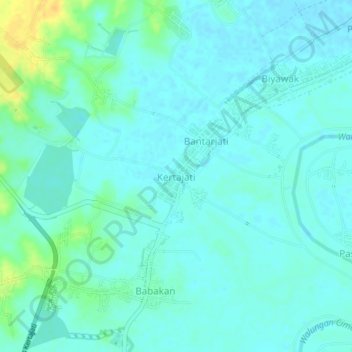 Topografisk kort Kertajati, højde, terræn