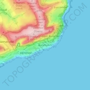 Topografisk kort Bonchurch, højde, terræn