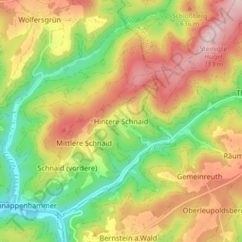 Topografisk kort Hintere Schnaid, højde, terræn
