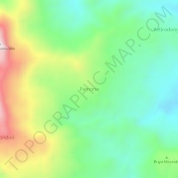 Topografisk kort Pamona, højde, terræn