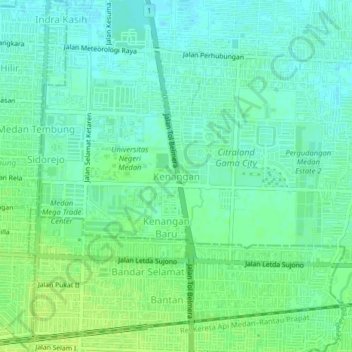 Topografisk kort Kenangan, højde, terræn