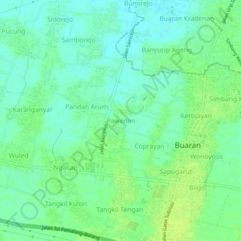 Topografisk kort Paweden, højde, terræn