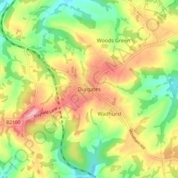 Topografisk kort Durgates, højde, terræn