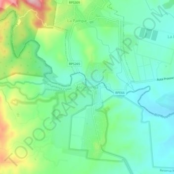 Topografisk kort Ascochinga, højde, terræn
