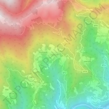 Topografisk kort Gavenola, højde, terræn