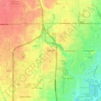 Topografisk kort Carmel, højde, terræn