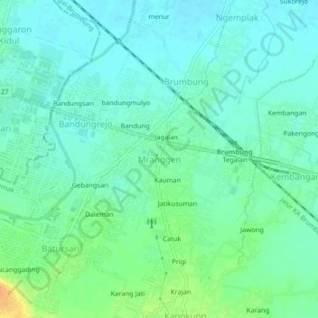 Topografisk kort Mranggen, højde, terræn