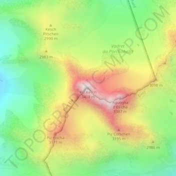 Topografisk kort Piz Kesch, højde, terræn
