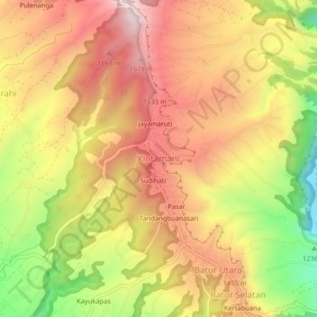 Topografisk kort Kintamani, højde, terræn