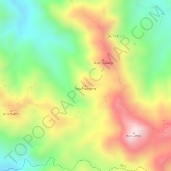 Topografisk kort Bulu Patungeng, højde, terræn