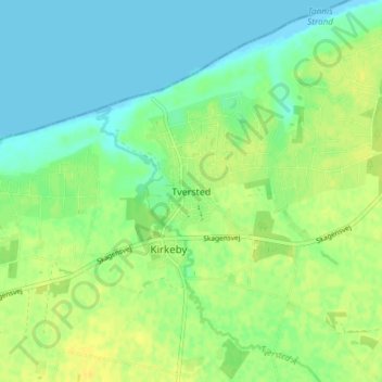 Topografisk kort Tversted, højde, terræn