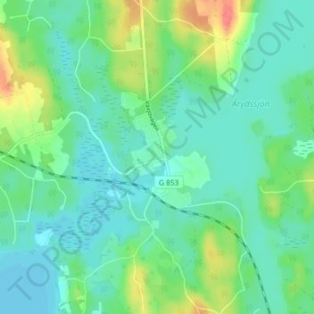 Topografisk kort Åryd, højde, terræn
