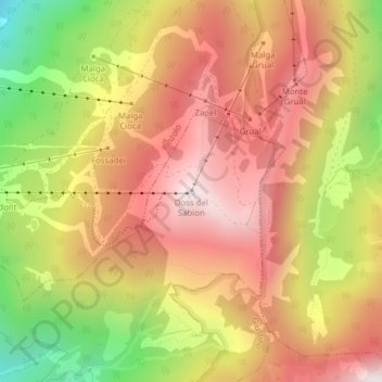 Topografisk kort Doss del Sabion, højde, terræn