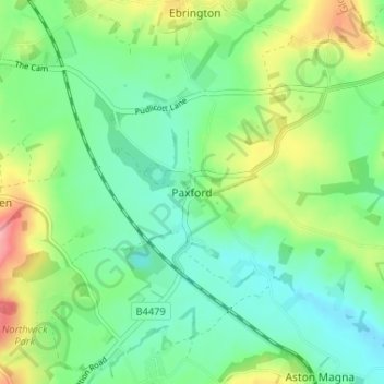 Topografisk kort Paxford, højde, terræn