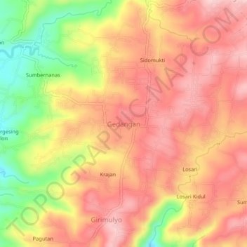 Topografisk kort Gedangan, højde, terræn