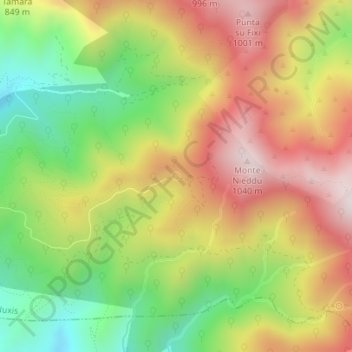 Topografisk kort Fonte Monti Nieddu, højde, terræn