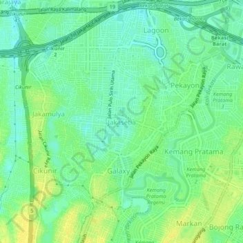 Topografisk kort Jakasetia, højde, terræn
