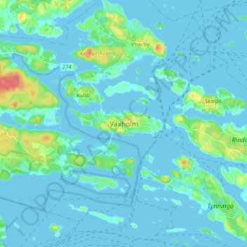 Topografisk kort Vaxholm, højde, terræn