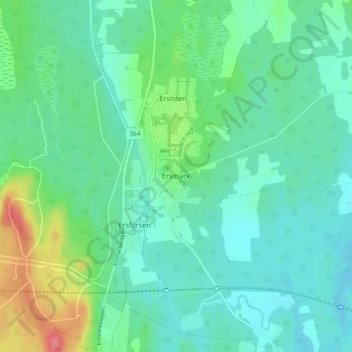 Topografisk kort Ersmark, højde, terræn