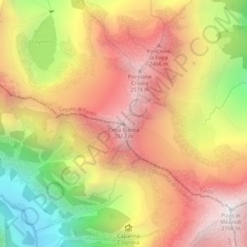 Topografisk kort Cima Bianca, højde, terræn