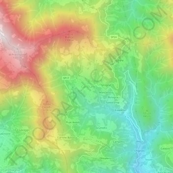 Topografisk kort Gerosa, højde, terræn