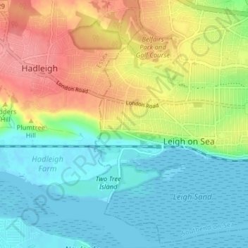 Topografisk kort Leigh on Sea, højde, terræn