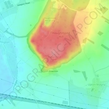 Topografisk kort Haughmond Hill, højde, terræn