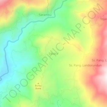 Topografisk kort Sikuku', højde, terræn