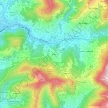 Topografisk kort Serino, højde, terræn