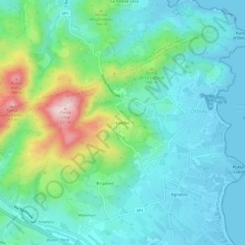 Topografisk kort Luddui, højde, terræn