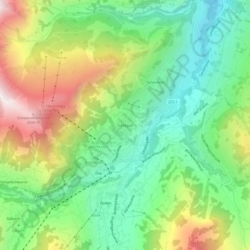 Topografisk kort Schlegeli, højde, terræn