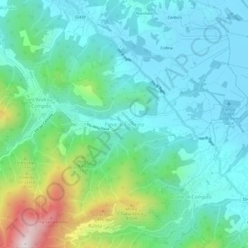 Topografisk kort Pieve di Compito, højde, terræn