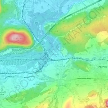 Topografisk kort Müllnern, højde, terræn