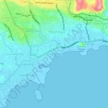 Topografisk kort Bumi Waras, højde, terræn