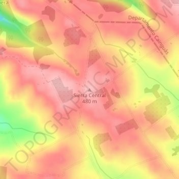 Topografisk kort Sierra Central, højde, terræn