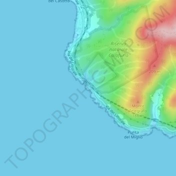 Topografisk kort Calafuria, højde, terræn