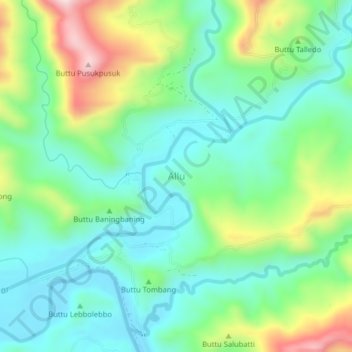 Topografisk kort Allu, højde, terræn